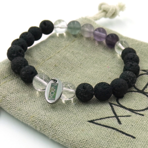 Pulsera MOEN Ponizhen / Lava Volcánica, Cuarzo Transparente y Fluorita