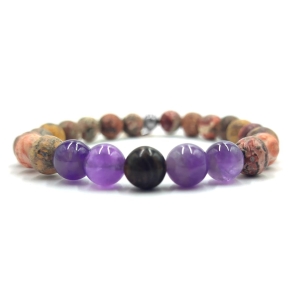 Pulsera MOEN Grun Piel De Leopardo, Amatista y Bronzonita-P1