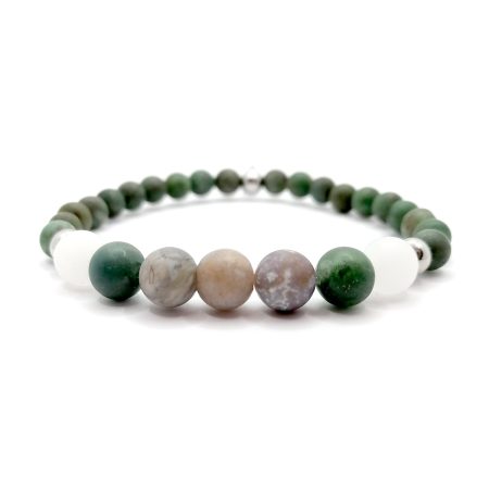 Pulsera MOEN Yesil Jade Africano Y Blanco Ágata India