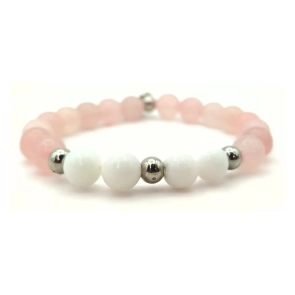 Pulsera MOEN Liebe Jade Blanco y Cuarzo Rosa