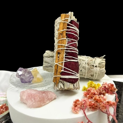 Sahumerio MOEN Atado de Salvia Blanca con Canela y Rosas